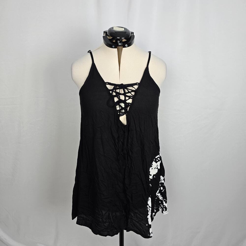 LA Class Boho Swimsuit Tank Top Coverup Dress Women's M Black & White Beach NWT